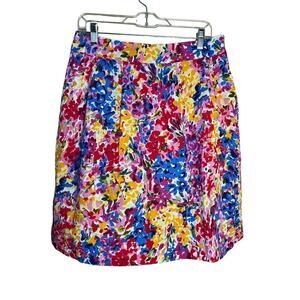 Preston & York Floral A Line Skirt Cotton Knee Length Colorful Casual Size 10
